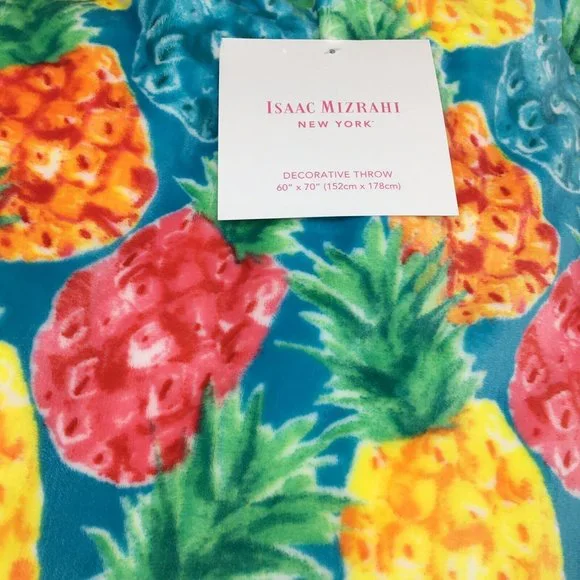 Isaac Mizrahi Colorful Tossed Pineapple Throw Blanket Tropical Blue Pink Green - Picture 3 of 9
